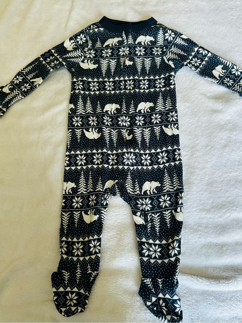 Old Navy Navy and White Polar Bear Footed One-Piece